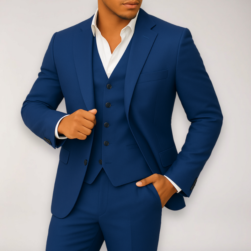 Elegante Completo da Uomo in Lino a 3 Pezzi - Giacca, Gilet e Pantaloni