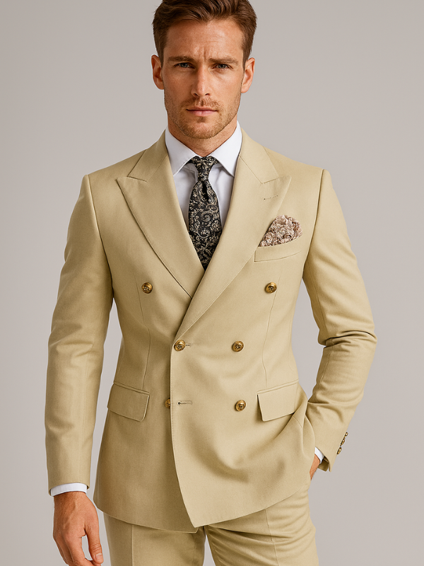 Abito da Uomo a Due Pezzi con Blazer Doppiopetto e Pantaloni Sartoriali