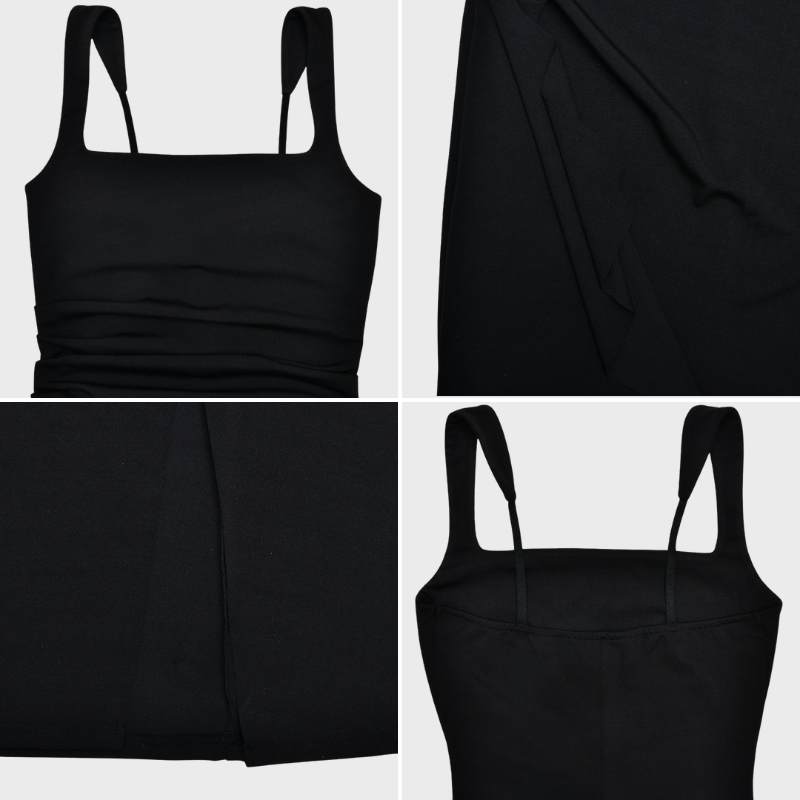 Elegantes Langarmkleid für Damen aus schwarzem Satin mit Schlitz - Cocktailkleid für formelle Anlässe