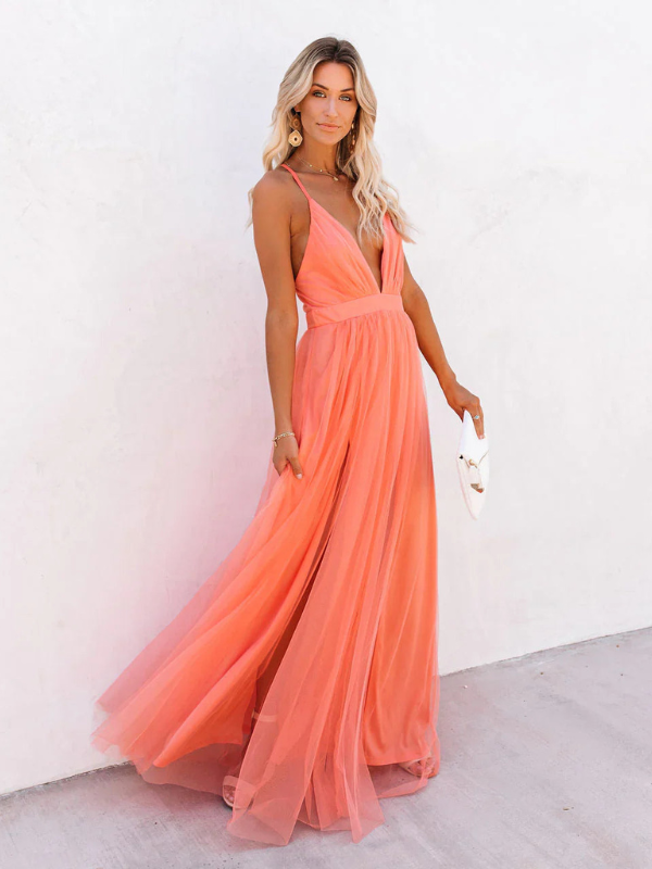 Elegantes langes Abendkleid für Damen mit V-Ausschnitt, perfekt für Hochzeiten und besondere Anlässe