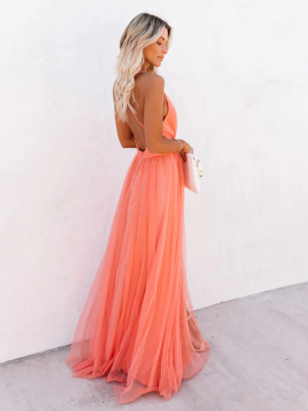 Elegantes langes Abendkleid für Damen mit V-Ausschnitt, perfekt für Hochzeiten und besondere Anlässe
