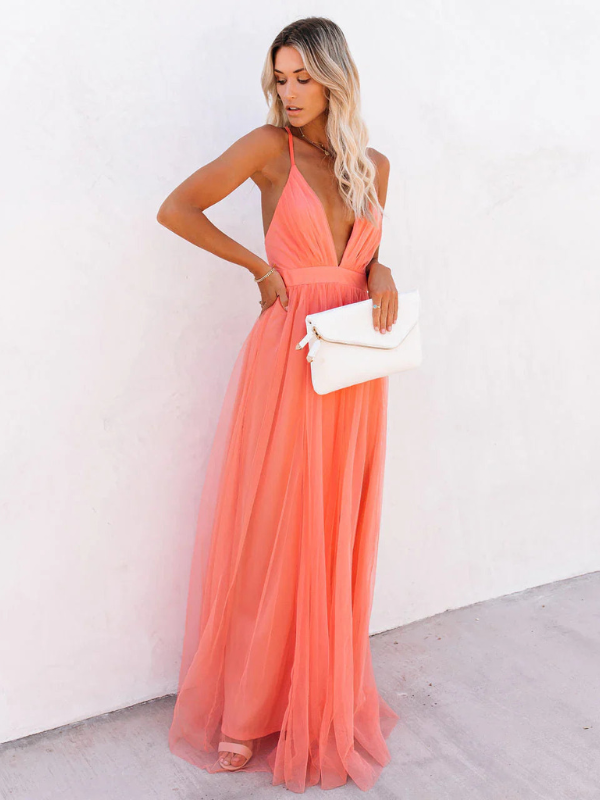 Elegantes langes Abendkleid für Damen mit V-Ausschnitt, perfekt für Hochzeiten und besondere Anlässe