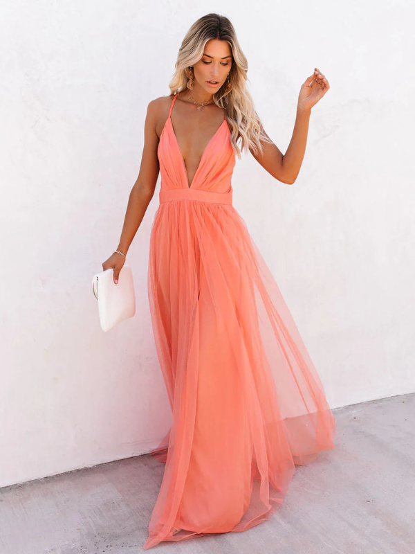 Elegantes langes Abendkleid für Damen mit V-Ausschnitt, perfekt für Hochzeiten und besondere Anlässe