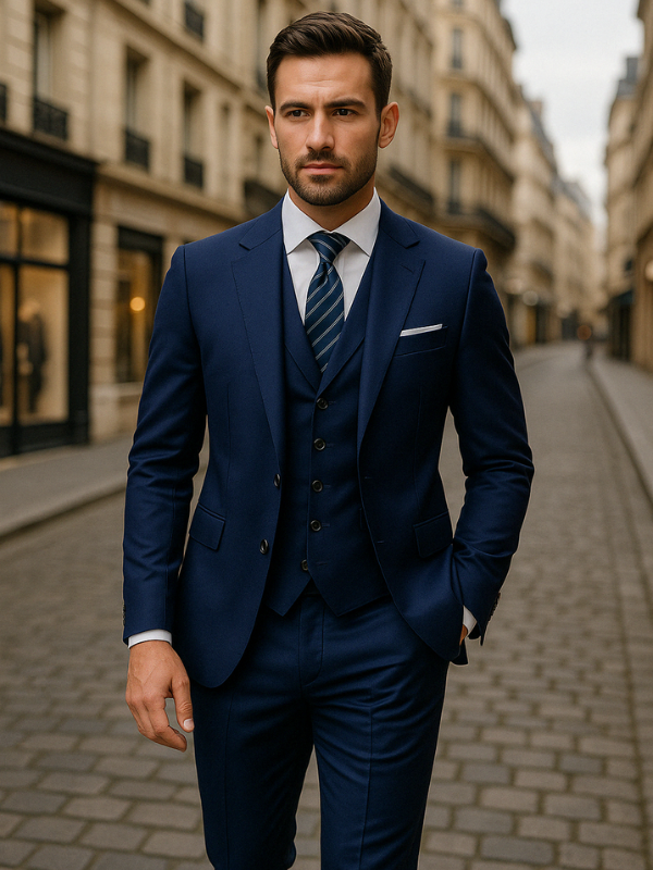 Elegante Abito da Uomo a Tre Pezzi - Giacca Monopetto, Gilet e Pantaloni a Gamba Dritta