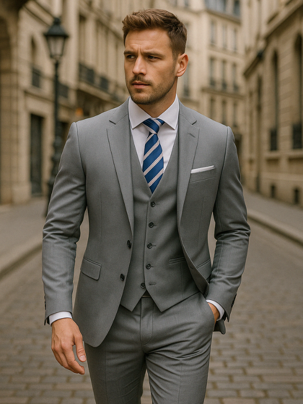 Elegante Abito da Uomo a Tre Pezzi - Giacca Monopetto, Gilet e Pantaloni a Gamba Dritta