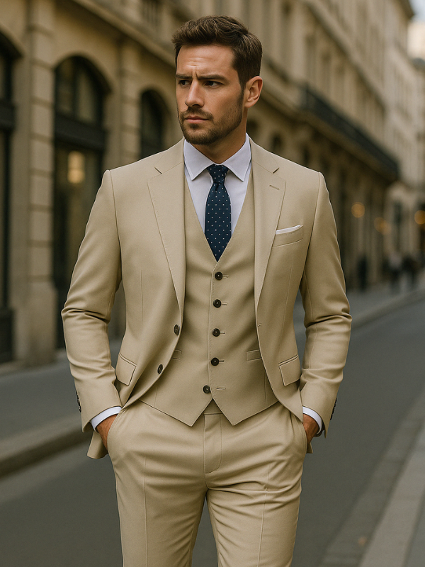 Elegante Abito da Uomo a Tre Pezzi - Giacca Monopetto, Gilet e Pantaloni a Gamba Dritta