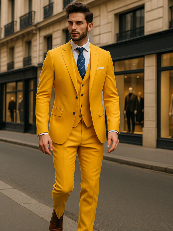 Elegante Abito da Uomo a Tre Pezzi - Giacca Monopetto, Gilet e Pantaloni a Gamba Dritta