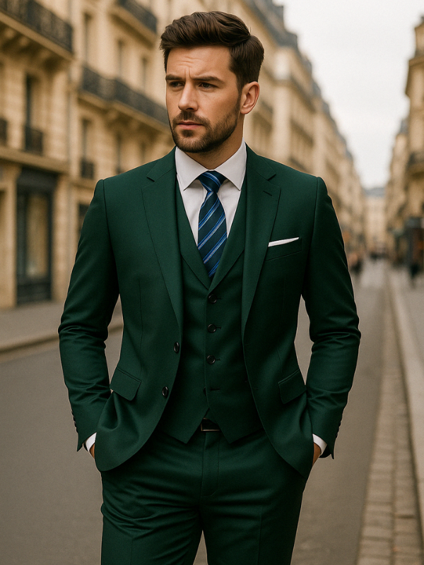 Elegante Abito da Uomo a Tre Pezzi - Giacca Monopetto, Gilet e Pantaloni a Gamba Dritta