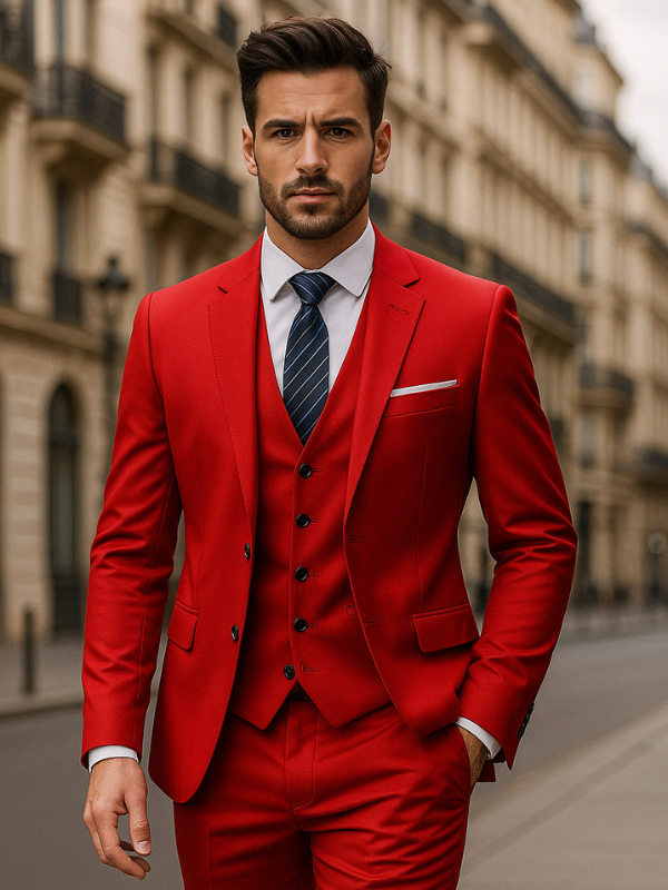 Elegante Abito da Uomo a Tre Pezzi - Giacca Monopetto, Gilet e Pantaloni a Gamba Dritta
