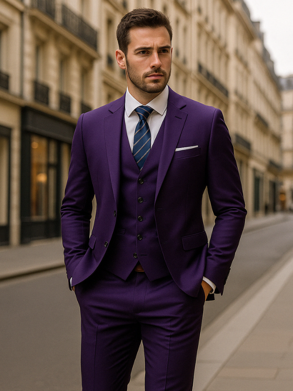 Elegante Abito da Uomo a Tre Pezzi - Giacca Monopetto, Gilet e Pantaloni a Gamba Dritta