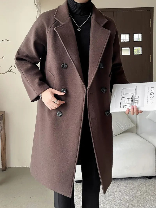 Elegante Cappotto Lungo da Uomo Marrone, Perfetto per l'uso Quotidiano e in Ufficio