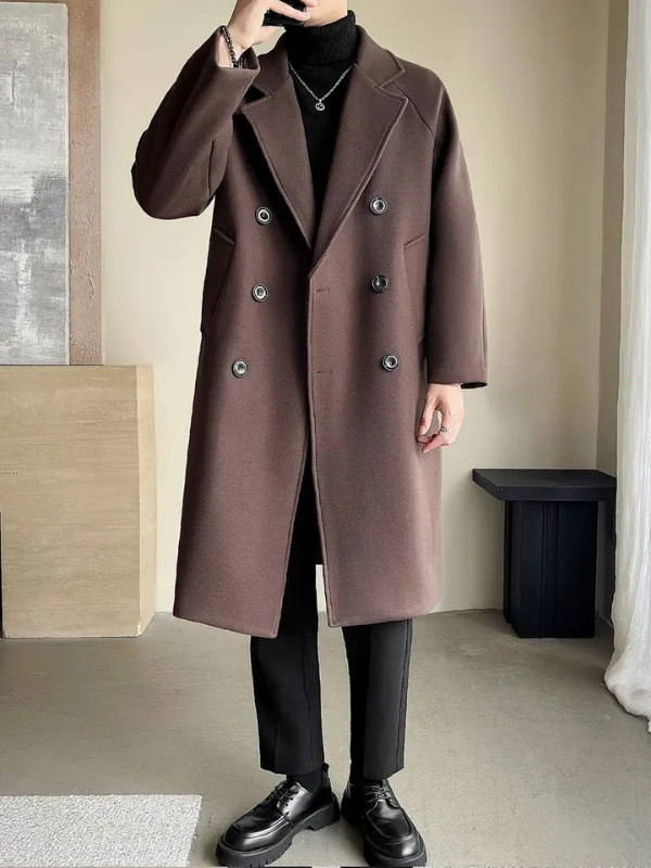 Elegante Cappotto Lungo da Uomo Marrone, Perfetto per l'uso Quotidiano e in Ufficio