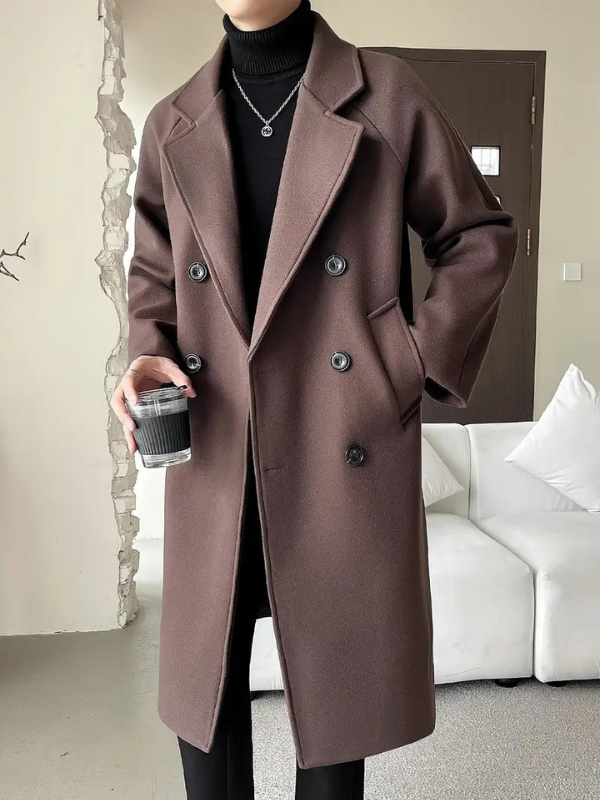 Elegante Cappotto Lungo da Uomo Marrone, Perfetto per l'uso Quotidiano e in Ufficio