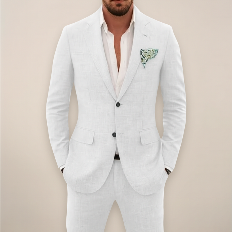 Elegante Completo Estivo in Lino a Due Pezzi per Uomo