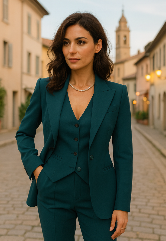 Elegante Completo da Donna a Tre Pezzi con Blazer e Pantaloni Abbinati