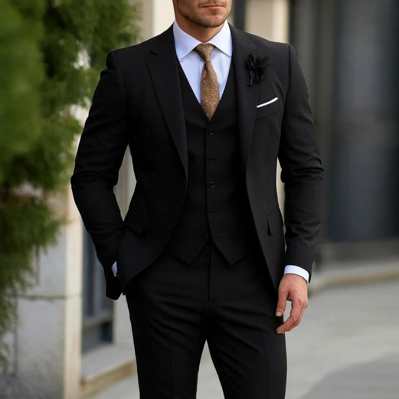 Elegante Abito da Uomo Slim Fit a Tre Pezzi con Giacca, Gilet e Pantaloni Abbinati