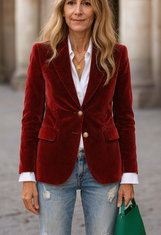 Elegante Blazer da Donna con Bottoni Dorati e Revers Affilati