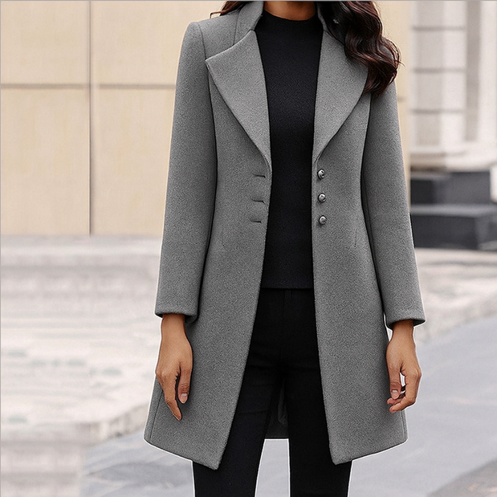 Elegante Cappotto Lungo da Donna con Chiusura a Bottoni e Collo Rovesciato