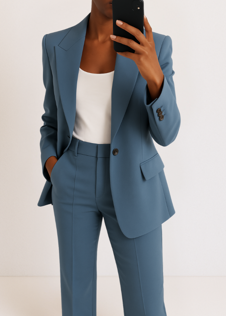 Elegante Completo da Donna a Due Pezzi con Blazer e Pantaloni a Gamba Gritta 0