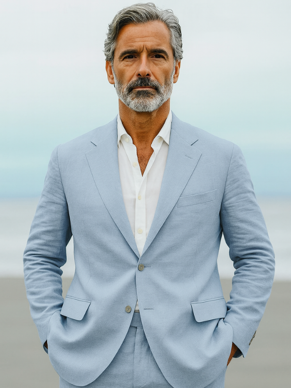 Elegante Completo da Uomo in Lino a Due Pezzi