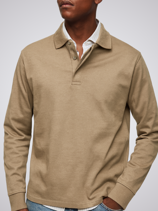 Elegante polo da uomo a maniche lunghe, adatta per l'ufficio e il tempo libero