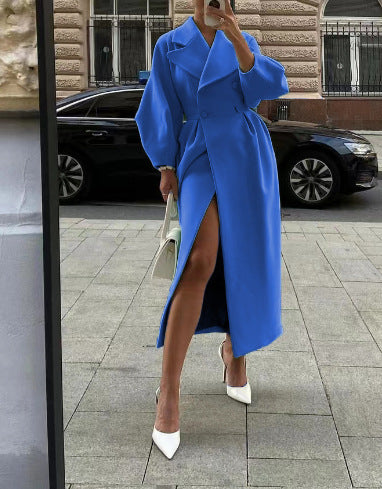 Abrigo largo de lana para mujer con solapas oversize, elegante y cálido - Estilo versátil
