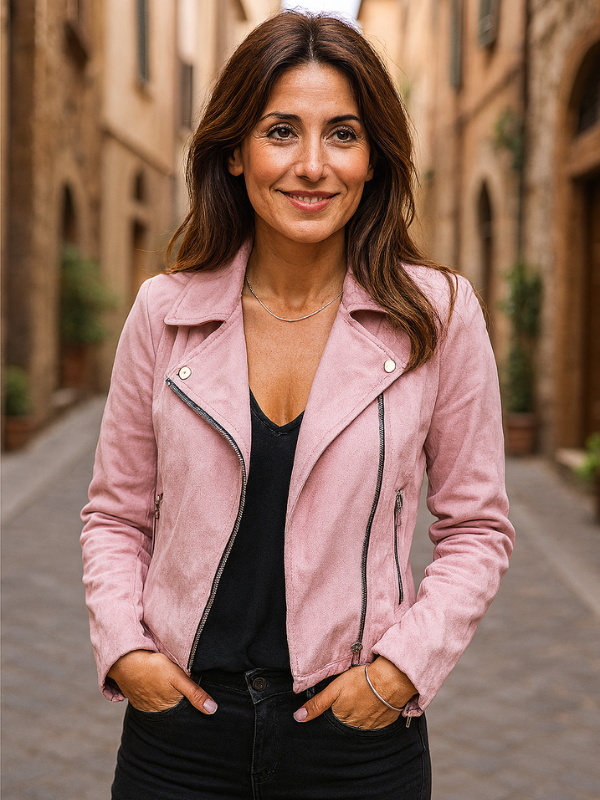 Giacca Biker Donna in Suede con Dettagli Autentici, Look Elegante e Versatile