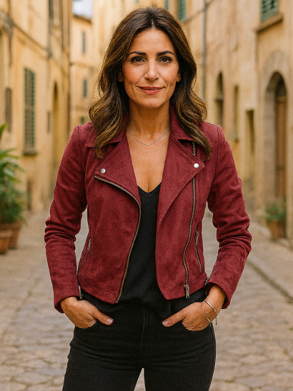 Giacca Biker Donna in Suede con Dettagli Autentici, Look Elegante e Versatile
