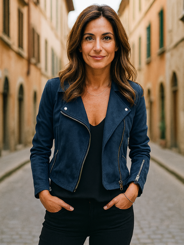 Giacca Biker Donna in Suede con Dettagli Autentici, Look Elegante e Versatile