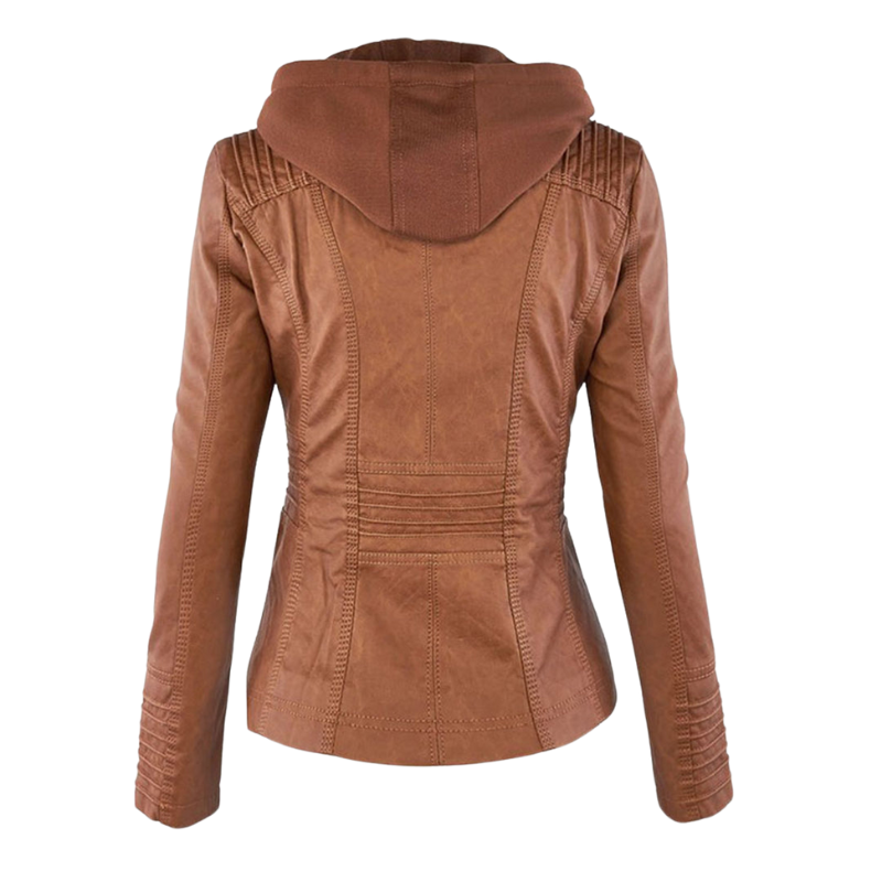Damen Sommerjacke aus Leder mit abnehmbarem Kapuzen, eleganter Blouson für warme Tage