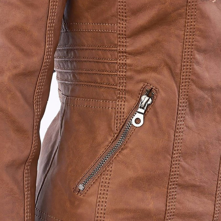 Damen Sommerjacke aus Leder mit abnehmbarem Kapuzen, eleganter Blouson für warme Tage