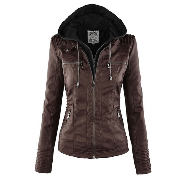 Damen Sommerjacke aus Leder mit abnehmbarem Kapuzen, eleganter Blouson für warme Tage