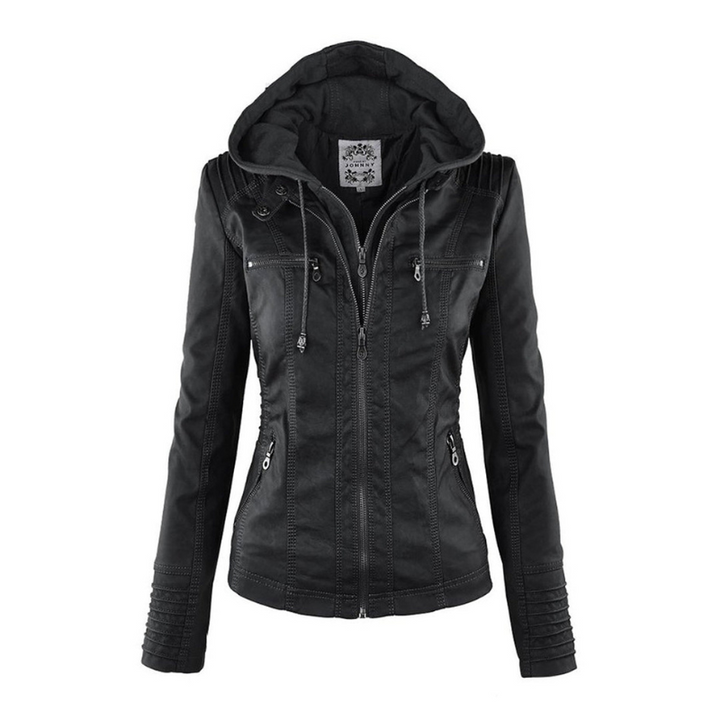 Damen Sommerjacke aus Leder mit abnehmbarem Kapuzen, eleganter Blouson für warme Tage