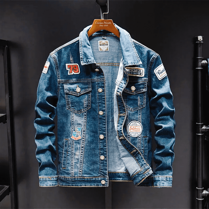 Elegante Herrenjacke aus klassischem blauen Denim