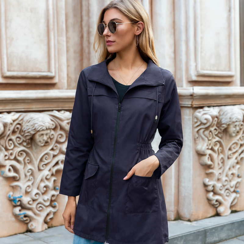 Damenjacke mit Reißverschluss und Kordelzug in der Taille für Übergangssaison