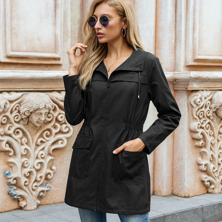 Damenjacke mit Reißverschluss und Kordelzug in der Taille für Übergangssaison