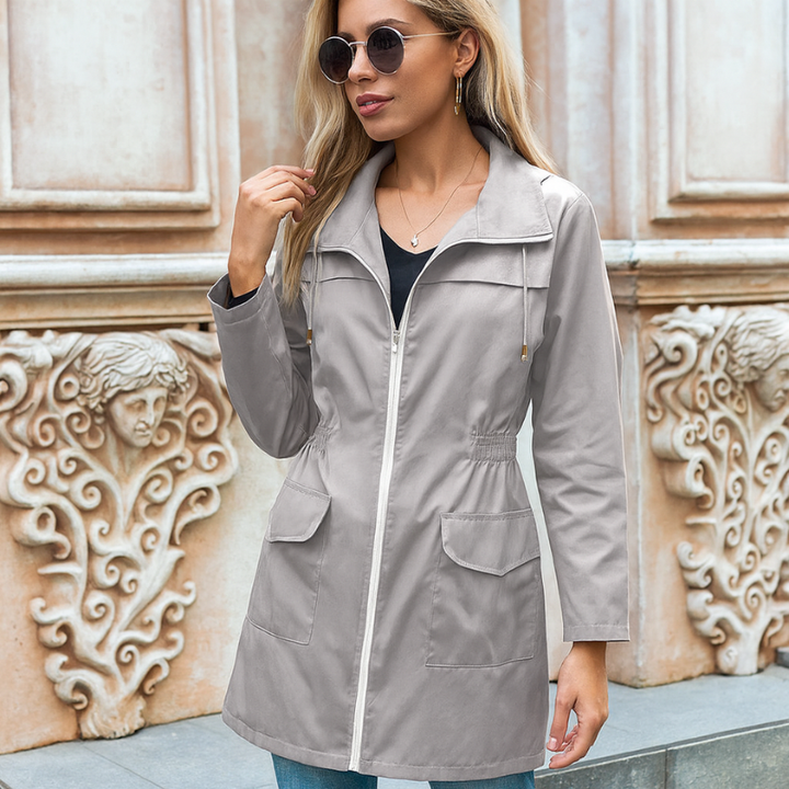 Damenjacke mit Reißverschluss und Kordelzug in der Taille für Übergangssaison