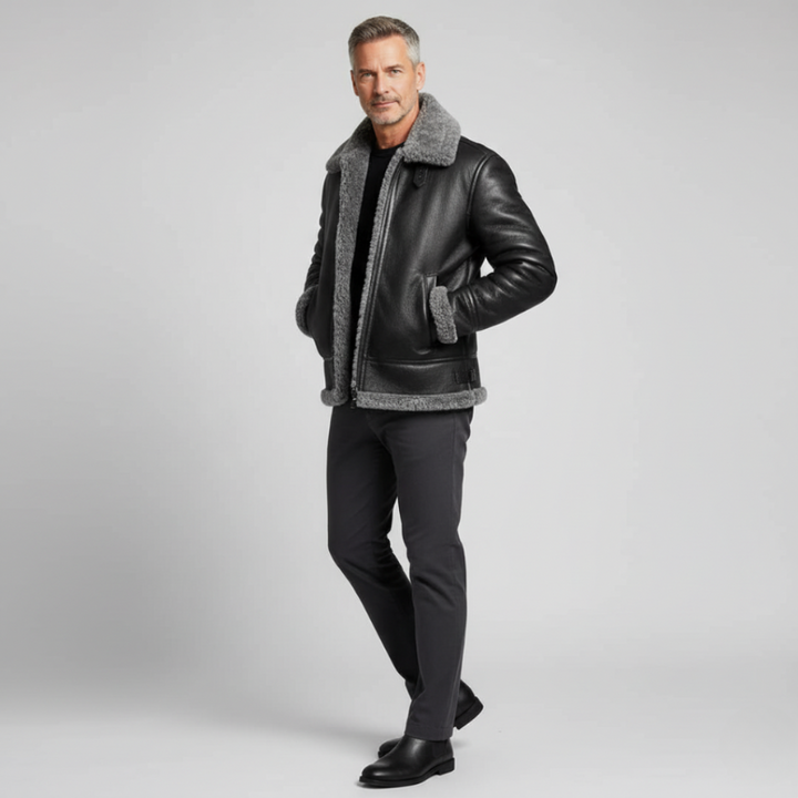Herren Winterjacke aus Leder mit Futter aus Pelz
