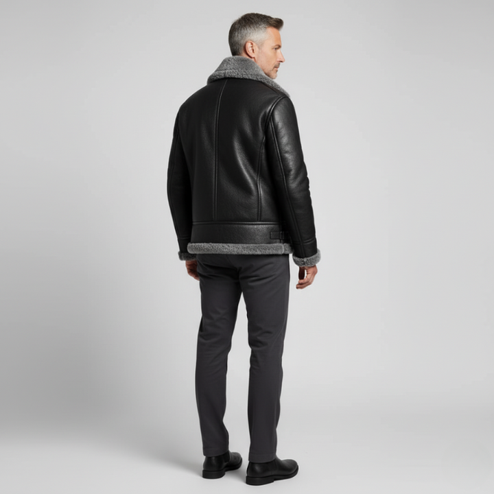 Herren Winterjacke aus Leder mit Futter aus Pelz