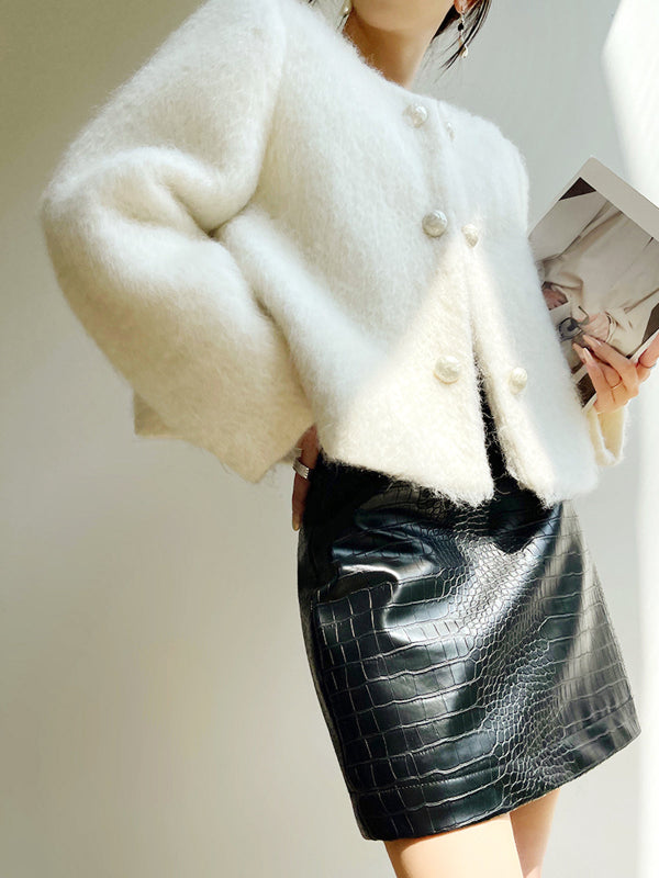 Giacca Invernale Donna Elegante con Maniche Voluminose e Abbottonatura Frontale 2