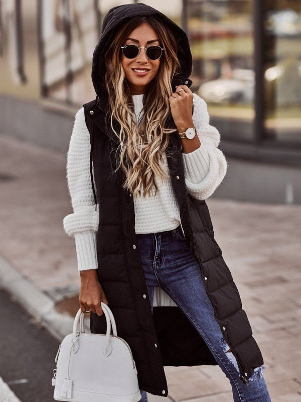 Winterjacke Damen Ohne Ärmel Stepp mit Seitentaschen und Reißverschluss