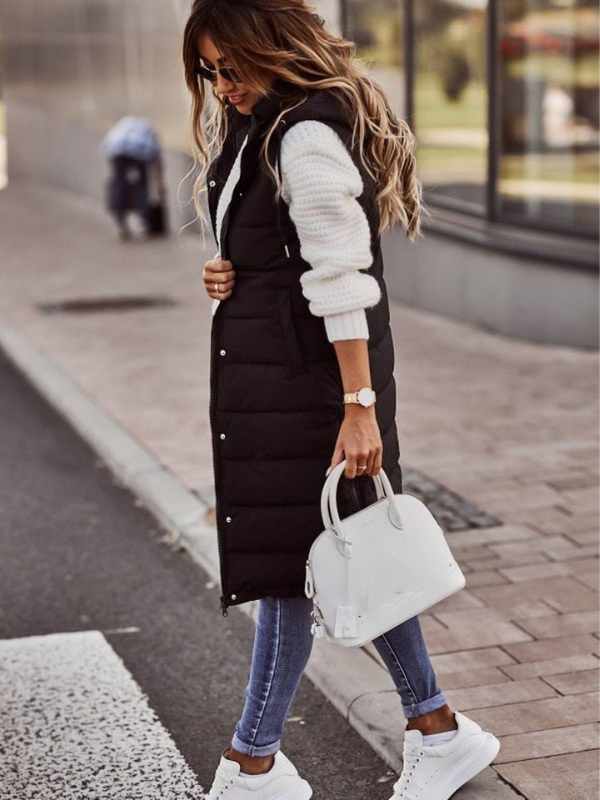 Winterjacke Damen Ohne Ärmel Stepp mit Seitentaschen und Reißverschluss