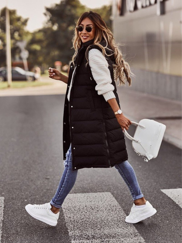 Winterjacke Damen Ohne Ärmel Stepp mit Seitentaschen und Reißverschluss