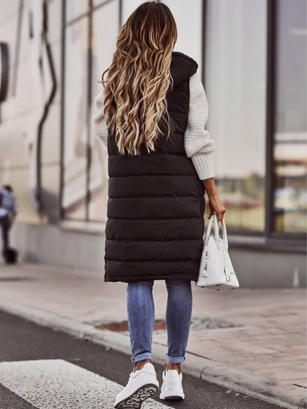 Winterjacke Damen Ohne Ärmel Stepp mit Seitentaschen und Reißverschluss