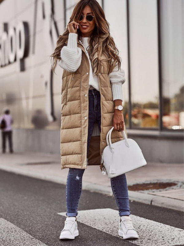 Winterjacke Damen Ohne Ärmel Stepp mit Seitentaschen und Reißverschluss