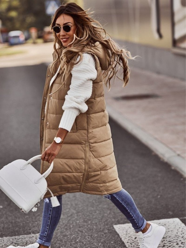 Winterjacke Damen Ohne Ärmel Stepp mit Seitentaschen und Reißverschluss