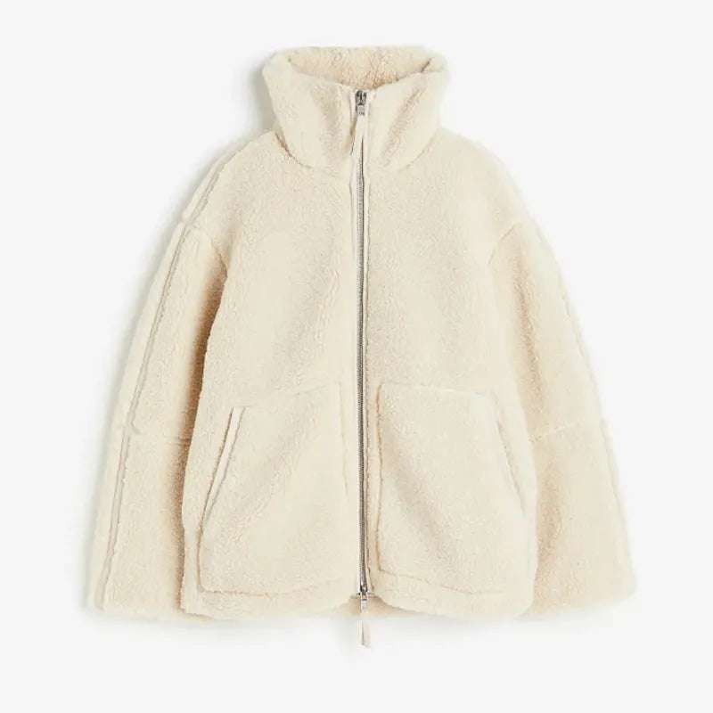 Giacca Invernale Donna in Lambswool con Collo Rialzato e Cerniera – Comfort e Stile Casual, Maniche Lunghe, Vari Colori Disponibili 1