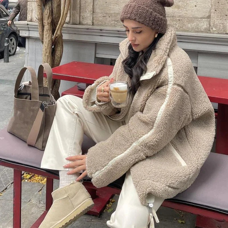 Giacca Invernale Donna in Lambswool con Collo Rialzato e Cerniera – Comfort e Stile Casual, Maniche Lunghe, Vari Colori Disponibili 3