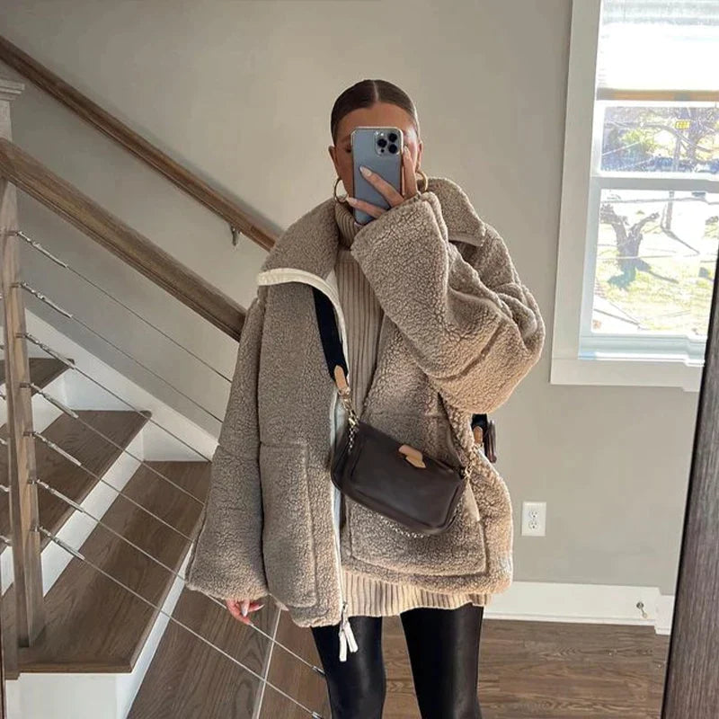 Giacca Invernale Donna in Lambswool con Collo Rialzato e Cerniera – Comfort e Stile Casual, Maniche Lunghe, Vari Colori Disponibili 5