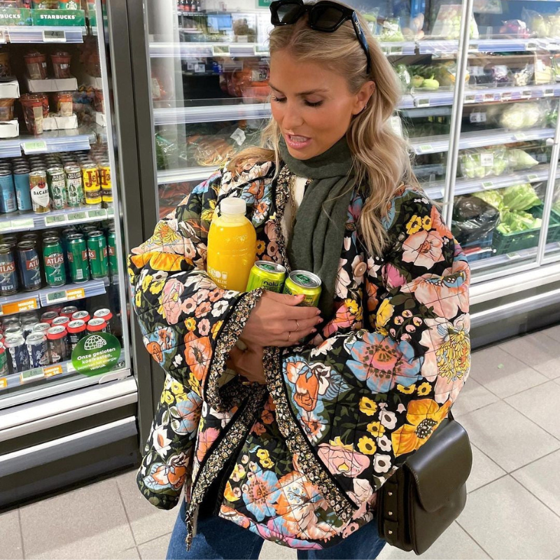 Giacca Invernale Oversize da Donna in Piqué con Motivo Floreale 1